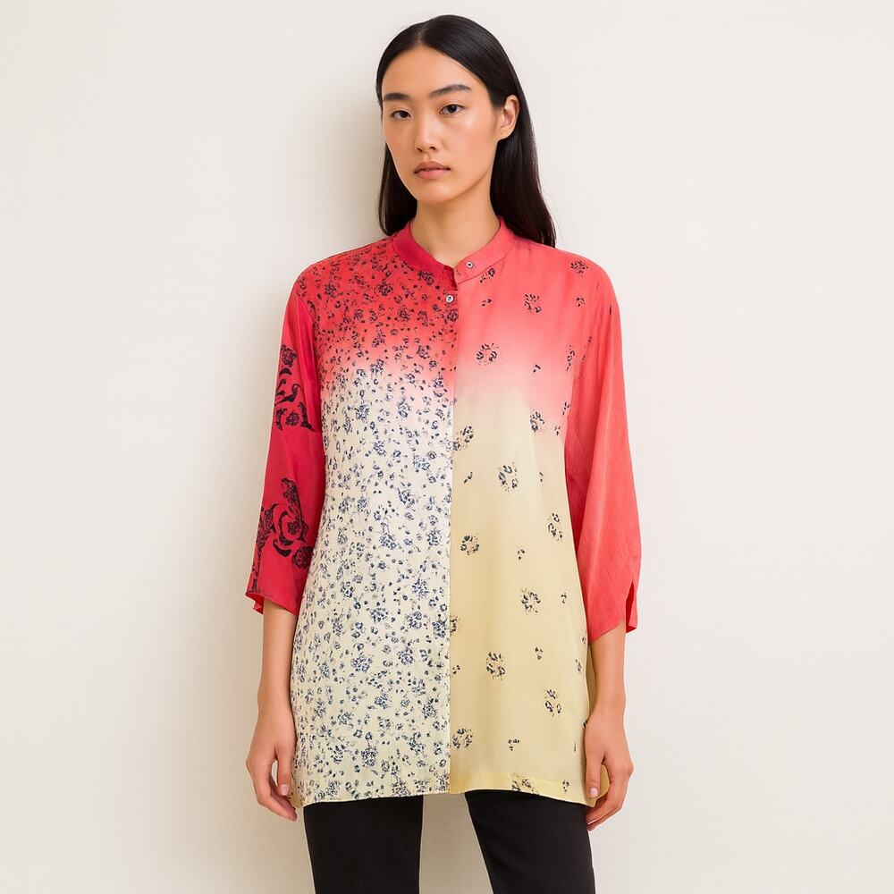 CITRON Santa Monica Collection Silk Blouse Mandarin collar size 1X